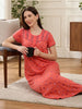 Dark Peach Floral Cotton Blend Designer Nighty for Women