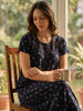 Ink Blue Floral Cotton Blend Designer Nighty for Women