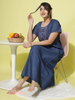 Premium Denim Designer Nighty Embroidery Neck Dark Blue