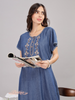 Intricate Embroidery Denim Blue Nighty - Soft Cotton for Cozy Comfort