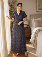 Women's Floral Housecoat in Viscose Blend with Adjustable Front Open