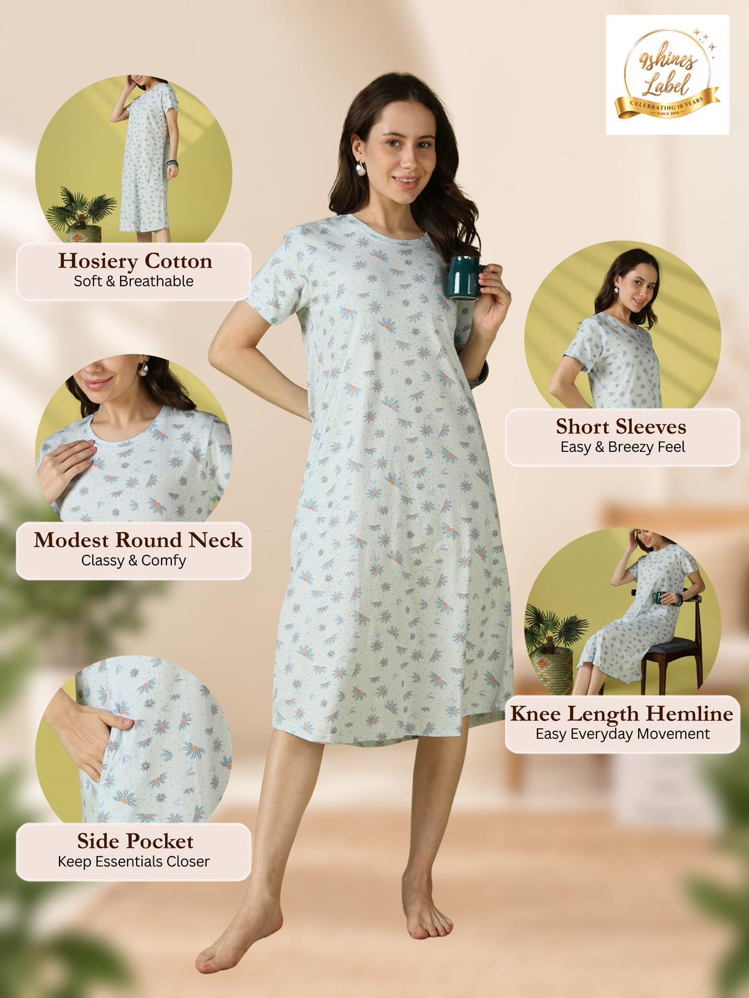 Stay Cool All Day in Our Bluebell Daisy Cotton Short Nighty