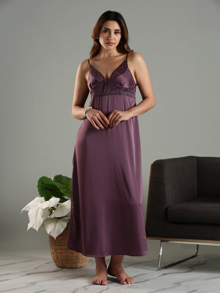 Classy Purple Satin Bridal Nightwear Set for Women