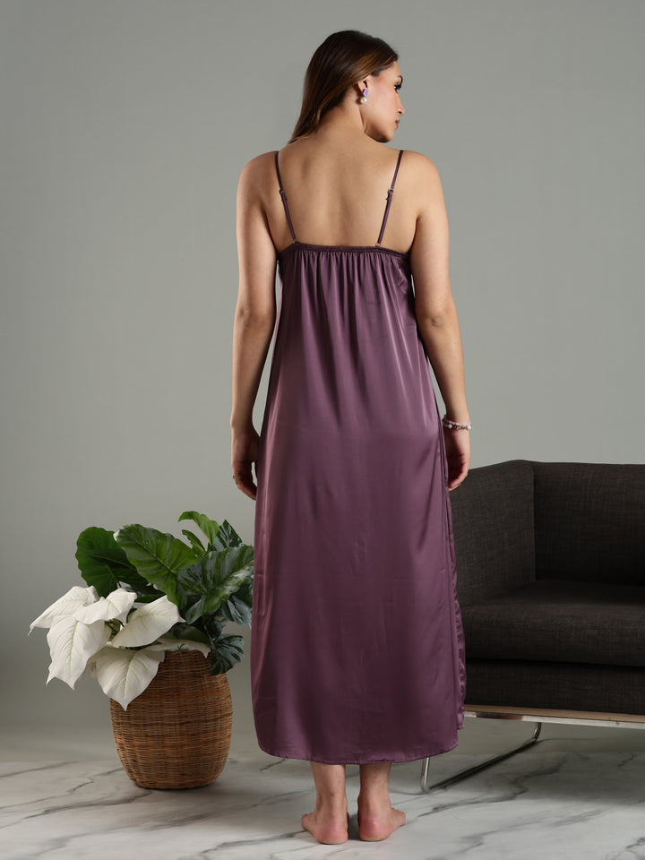 Classy Purple Satin Bridal Nightwear Set for Women