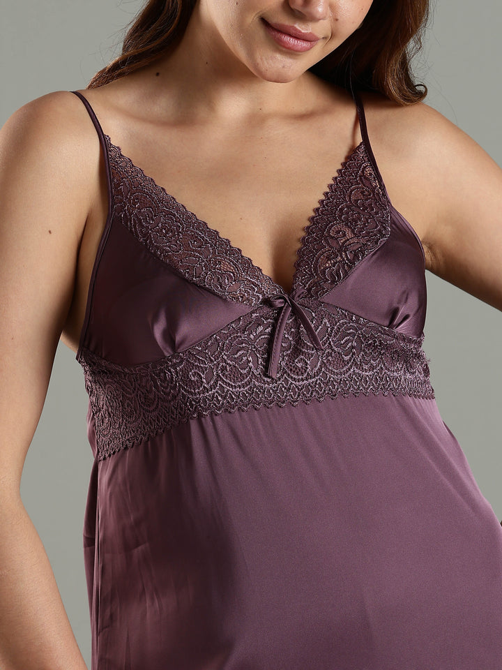 Classy Purple Satin Bridal Nightwear Set for Women