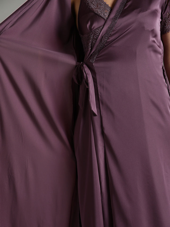 Classy Purple Satin Bridal Nightwear Set for Women