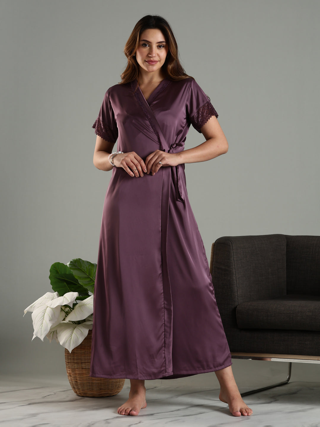 Classy Purple Satin Bridal Nightwear Set for Women