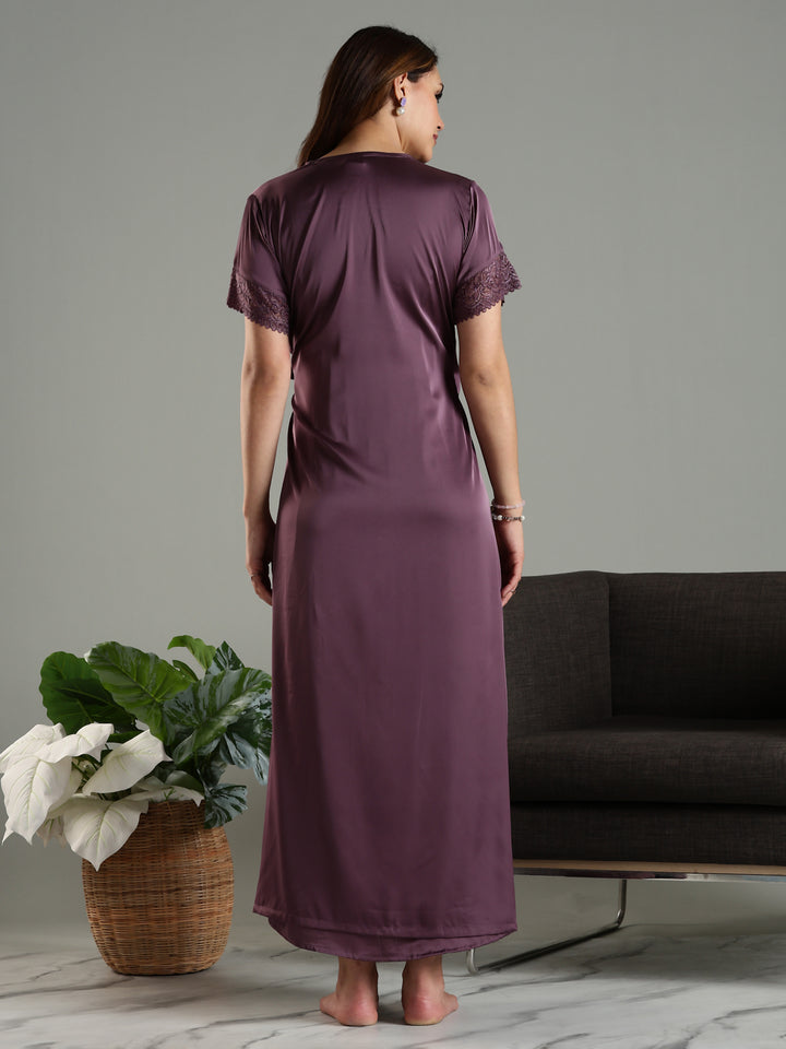 Classy Purple Satin Bridal Nightwear Set for Women