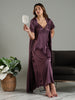 Purple Satin Bridal Nightwear Set for Women with Lace and Matching Robe