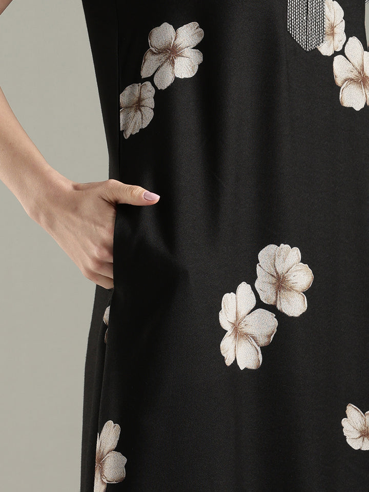 Alpine Floral A Line Nighty for Women with Pocket in Twilight Noir