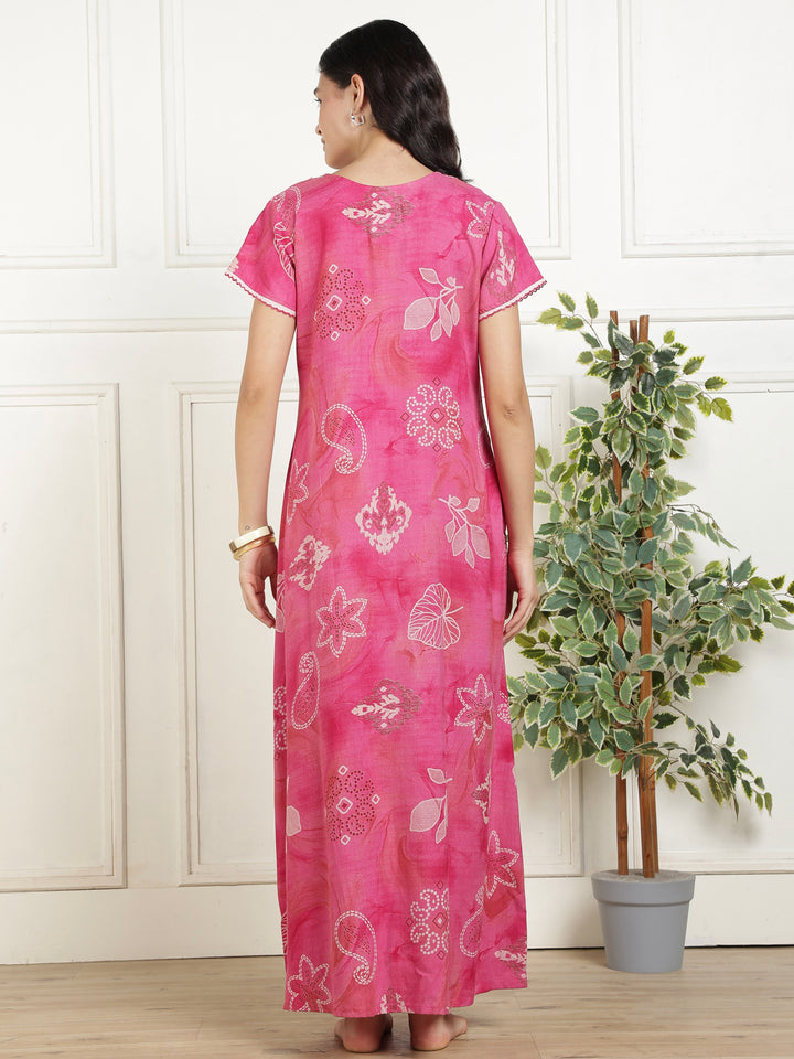 Bahaar Fuchsia Alpine Nightdress for Women with Pocket