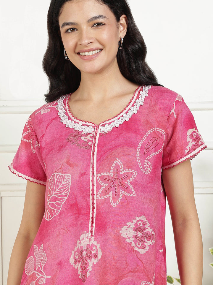 Bahaar Fuchsia Alpine Nightdress for Women with Pocket