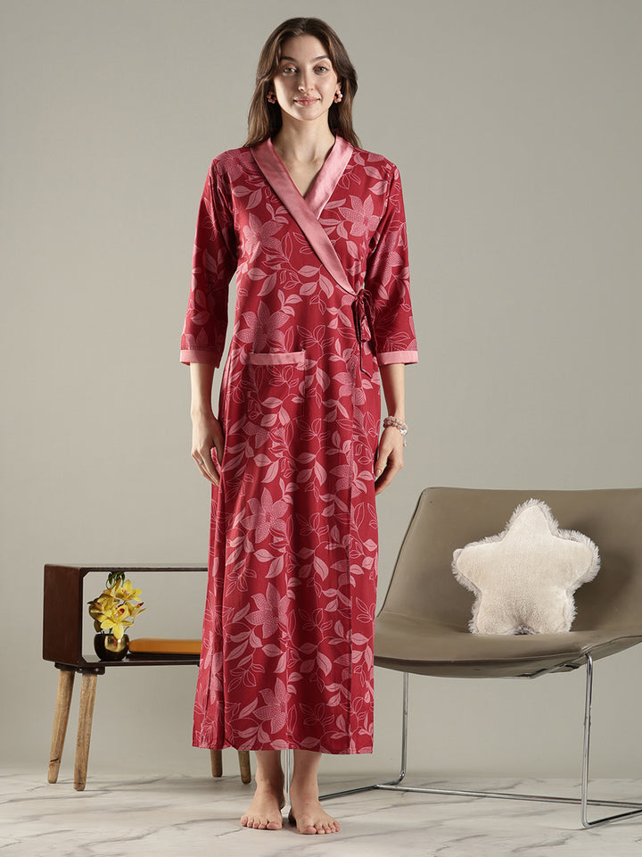 Floral Wrap Style House Coat for Women in Soft Viscose Blend