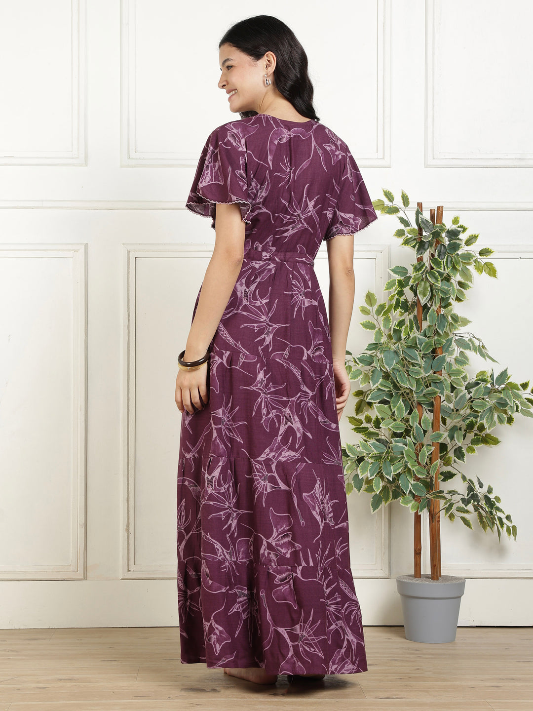 Relaxed Fit Floral Purple Alpine Frock Style Nighty for Women