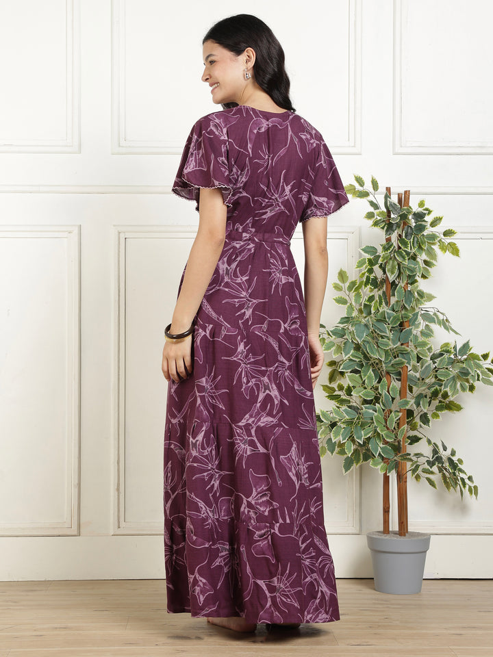 Relaxed Fit Floral Purple Alpine Frock Style Nighty for Women