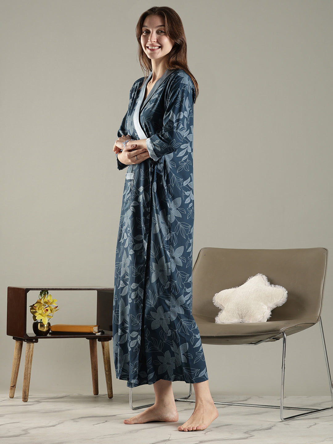 Soft Floral Wrap House Coat for Women in Lightweight Viscose