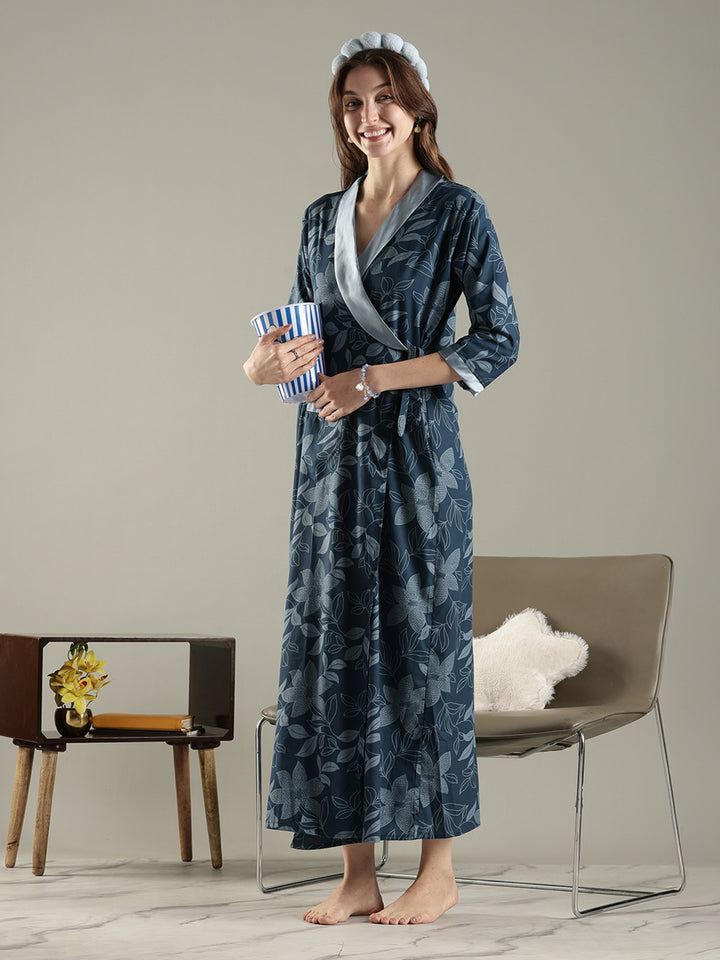 Soft Floral Wrap House Coat for Women in Lightweight Viscose