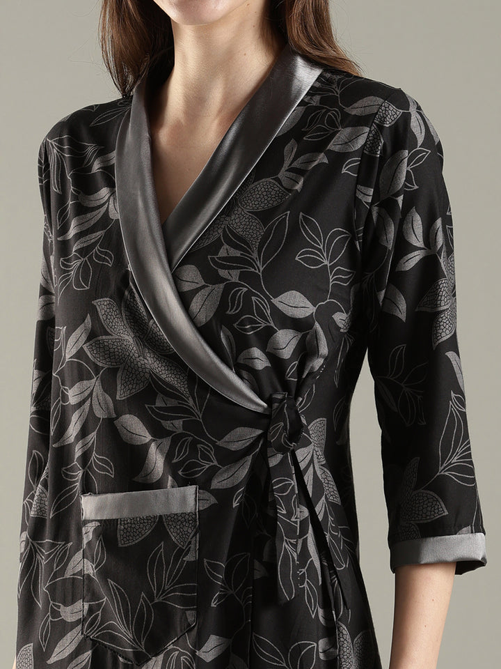 Wrap Style Floral House Coat for Women in Breathable Viscose