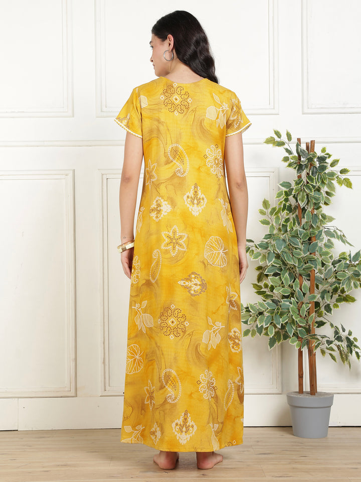 Bahaar Marigold Alpine Nightdress for Women A Line Fit