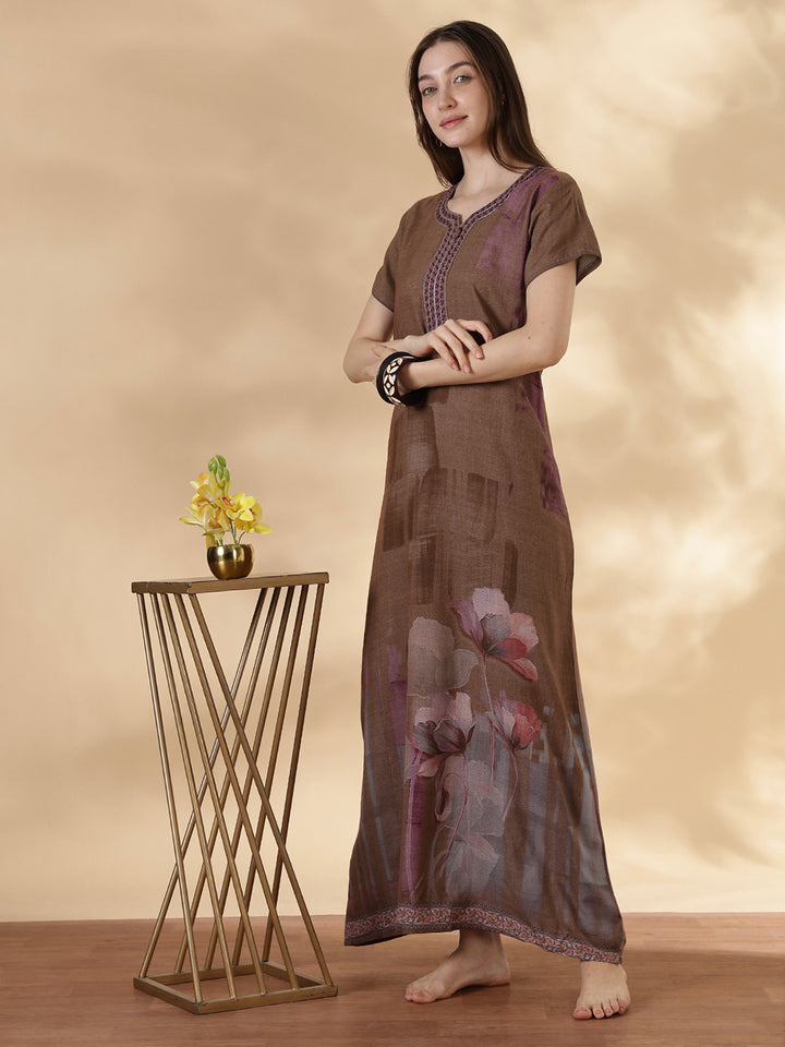 Alpine A Line Nighty for Women Floral Print Mocha