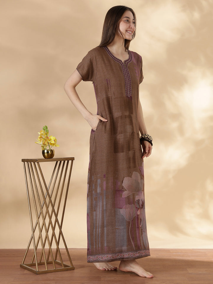Alpine A Line Nighty for Women Floral Print Mocha