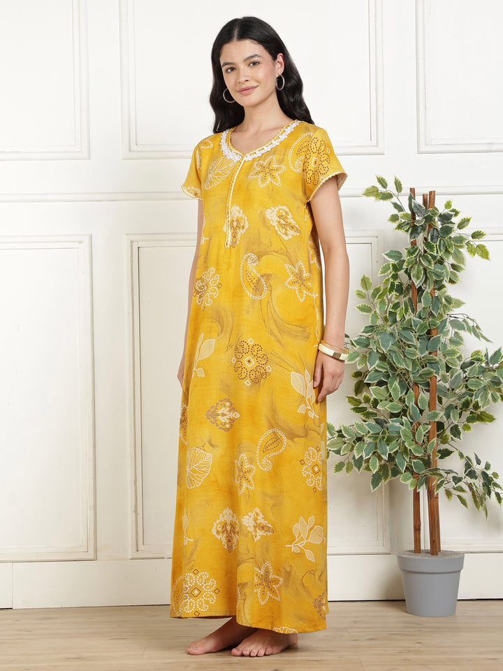 Bahaar Marigold Alpine Nightdress for Women A Line Fit