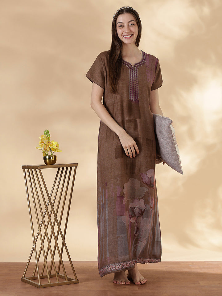 Alpine A Line Nighty for Women Floral Print Mocha