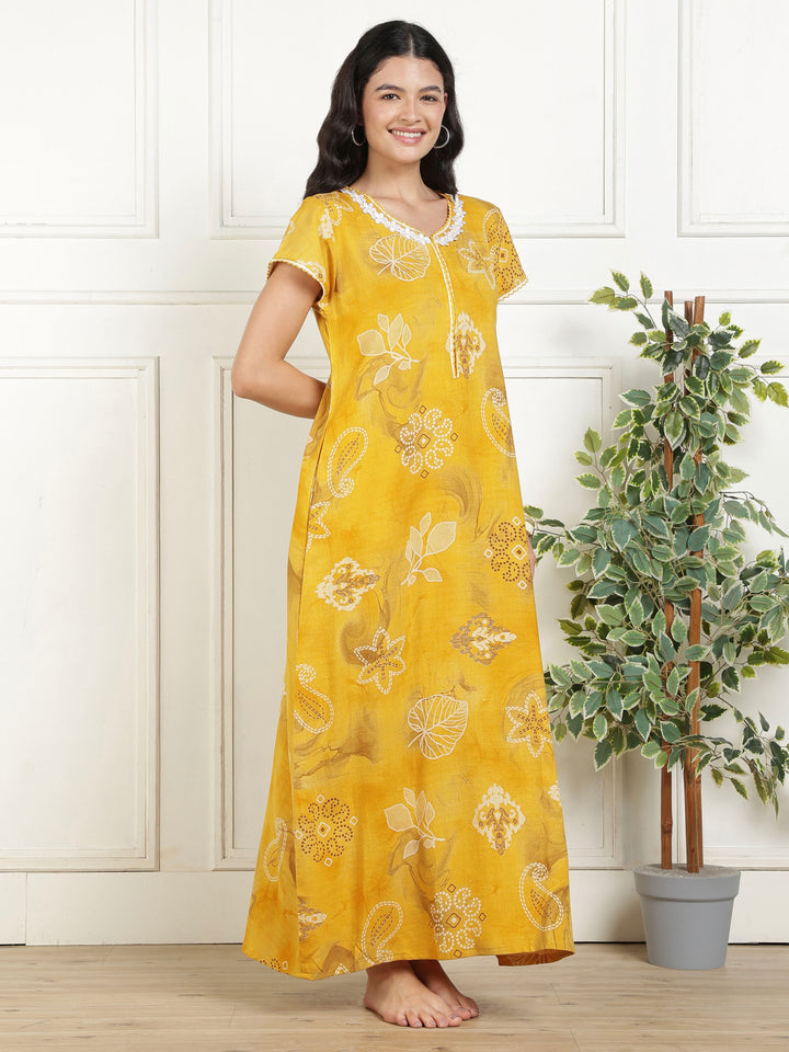 Bahaar Marigold Alpine Nightdress for Women A Line Fit