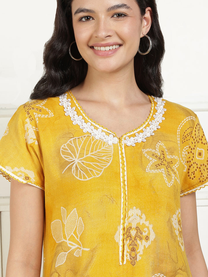 Bahaar Marigold Alpine Nightdress for Women A Line Fit