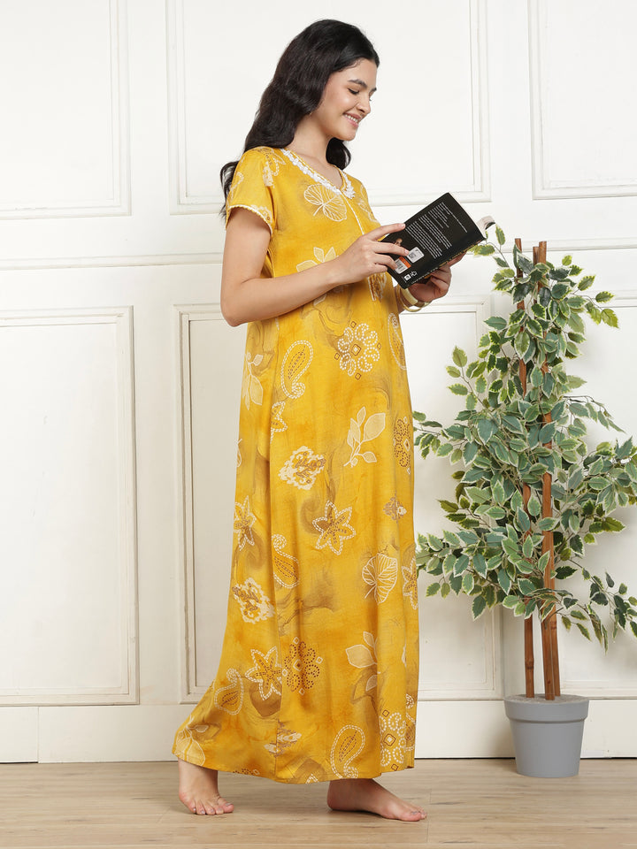 Bahaar Marigold Alpine Nightdress for Women A Line Fit