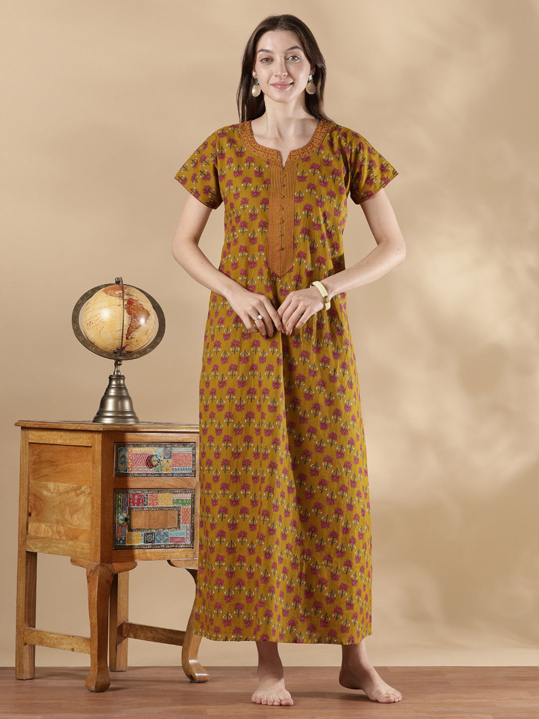 Alpine Floral A Line Nighty for Women with Pocket in Twilight Azure