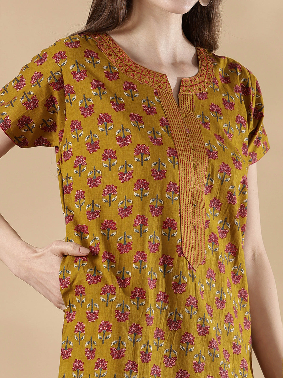 Alpine Floral A Line Nighty for Women with Pocket in Twilight Azure