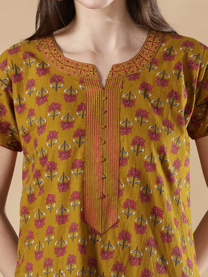 Alpine Floral A Line Nighty for Women with Pocket in Twilight Azure