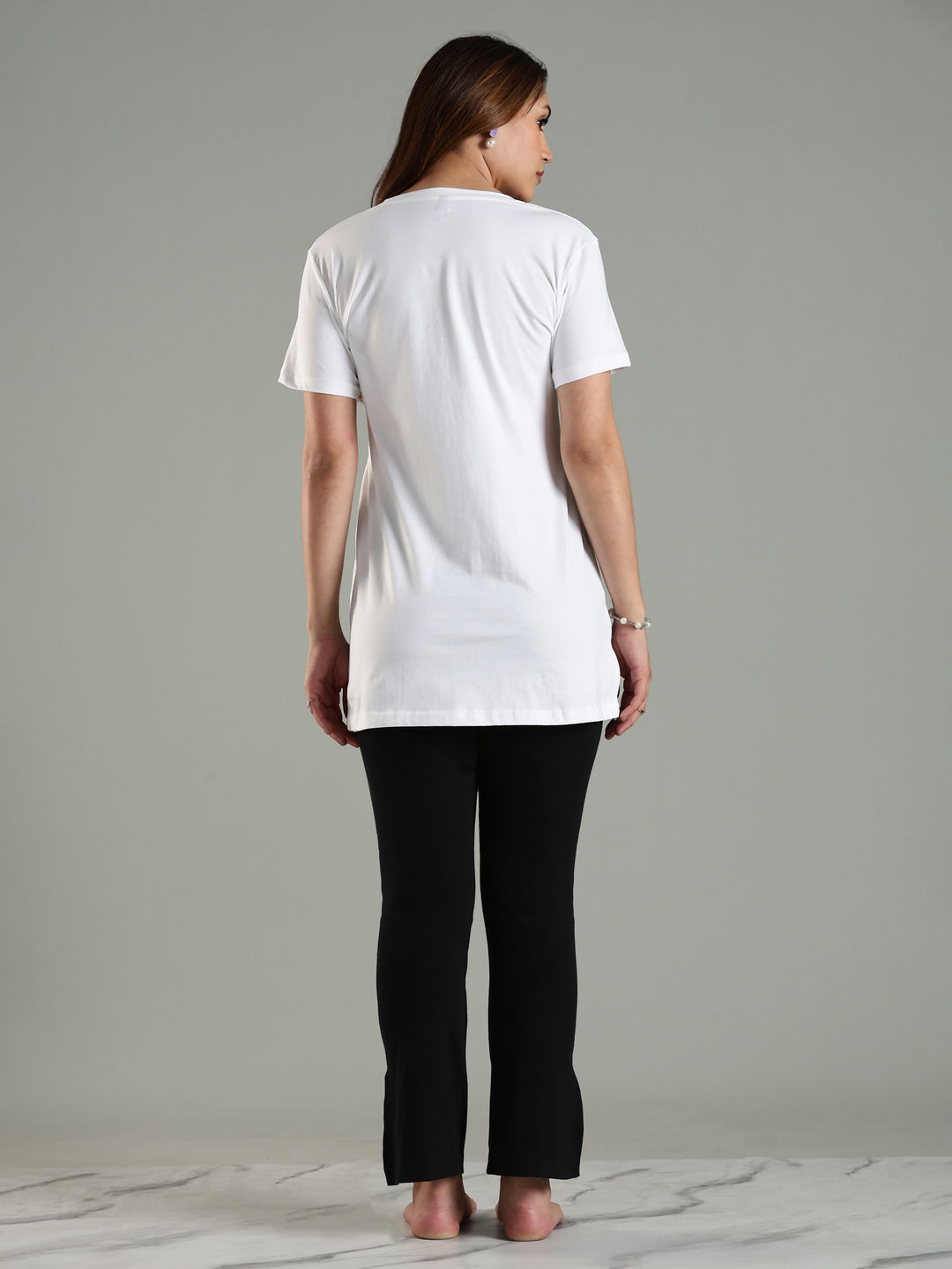 White Hip Covering Cotton T-Shirt for Women Lounge Wear