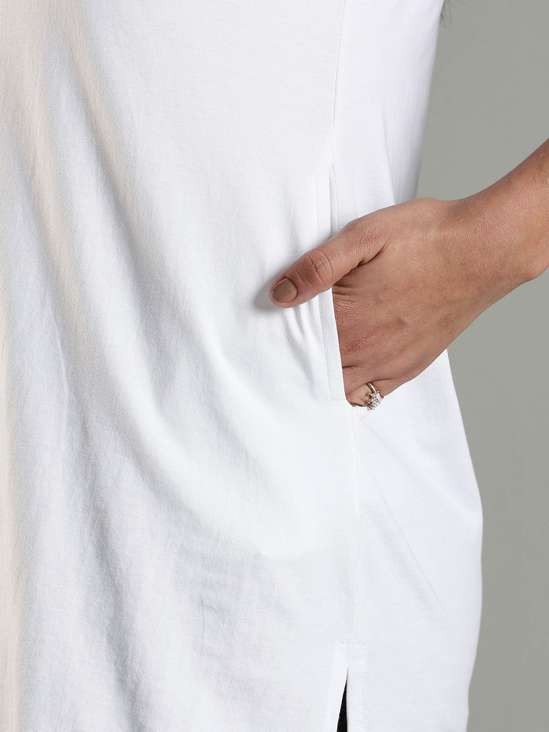 White Hip Covering Cotton T-Shirt for Women Lounge Wear