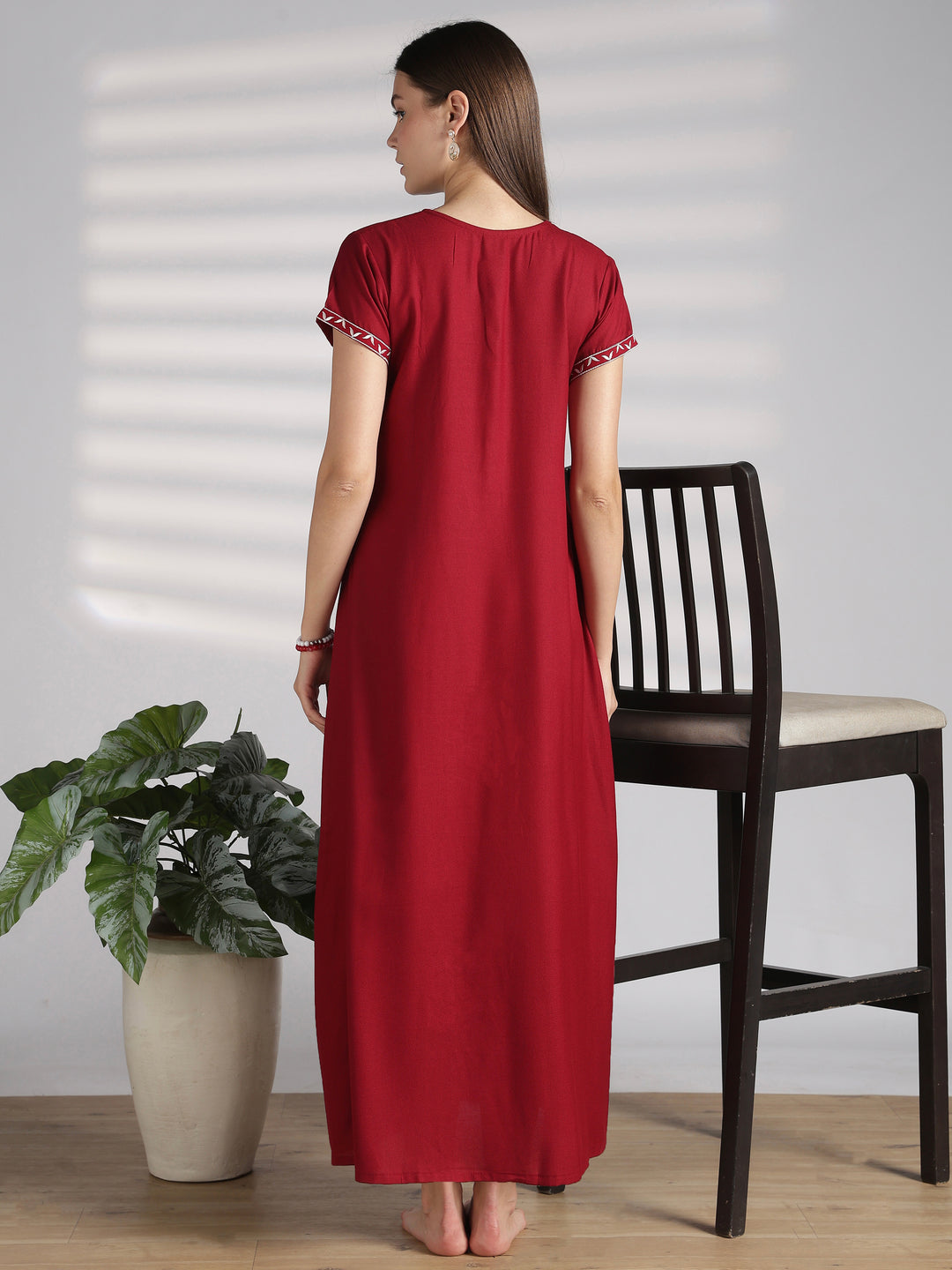 Designer Alpine Nighty with Embroidered Neck and Pocket