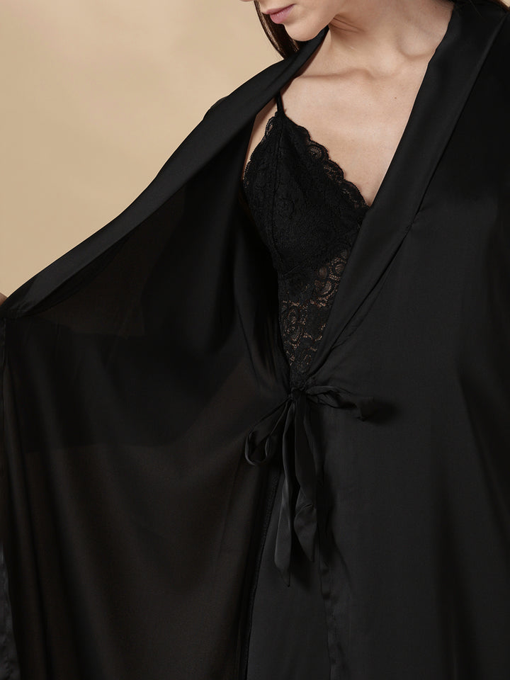 Satin Nighty Set for Women with Lace Slip and Long Robe