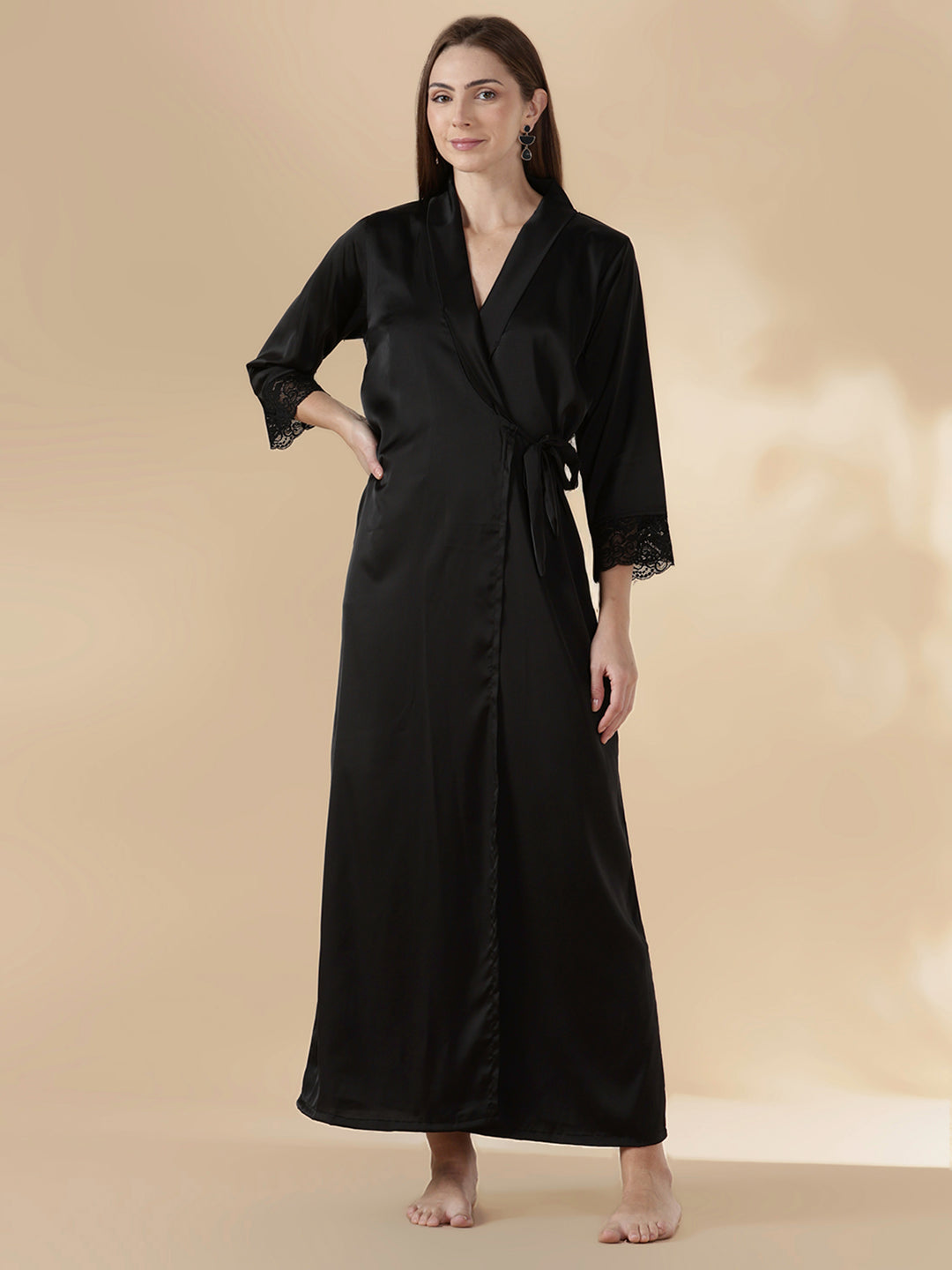 Satin Nighty Set for Women with Lace Slip and Long Robe