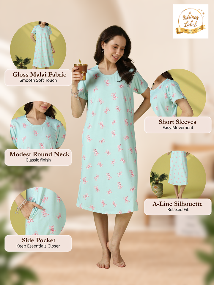 Tiffany Blue Bow Print Short Nighty