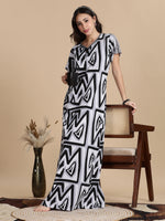 Abstract Printed Hosiery Cotton Nighty for Women Smoky Abstract