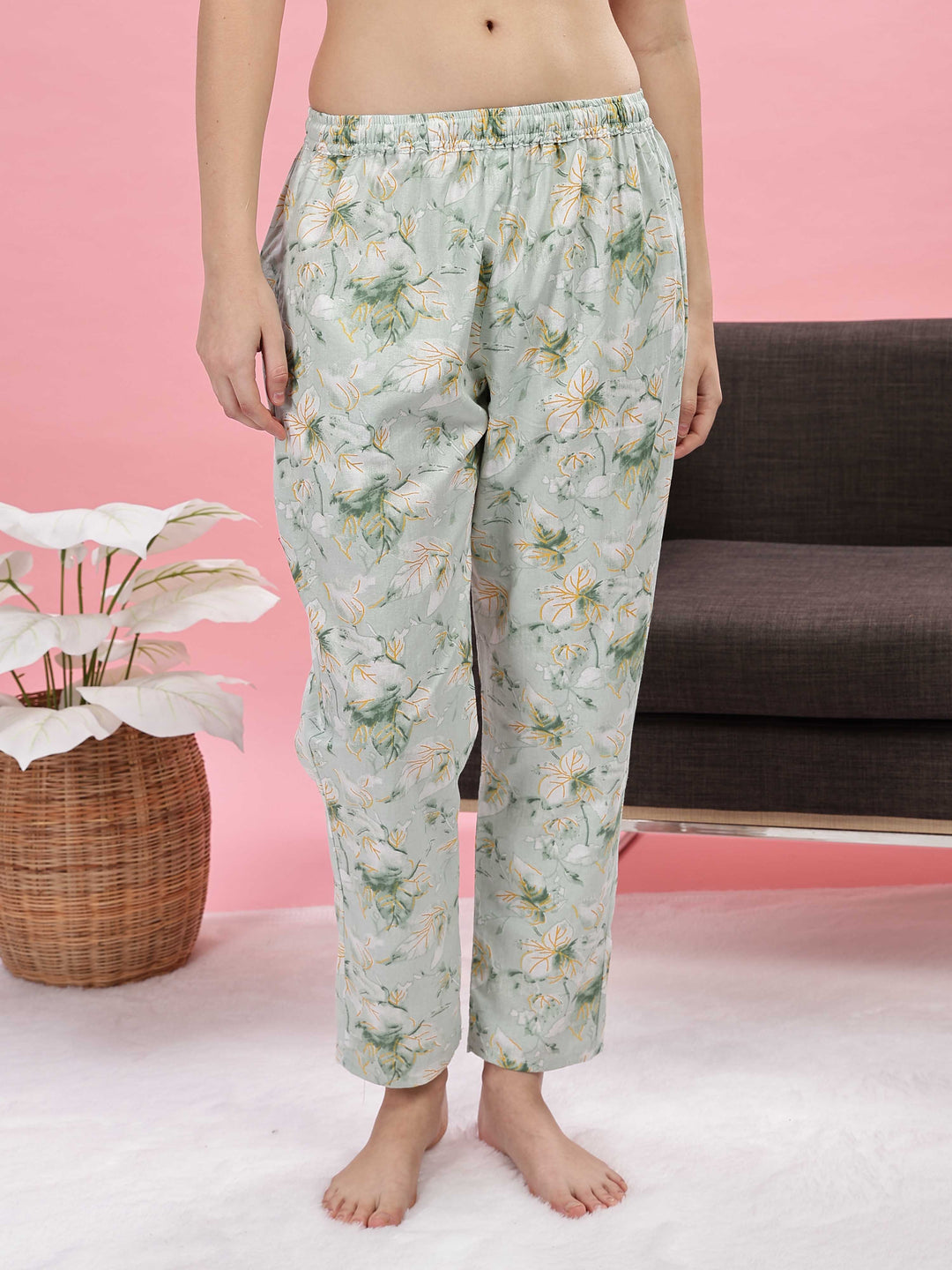 Pastel Green Cotton Pyjama Set for Women