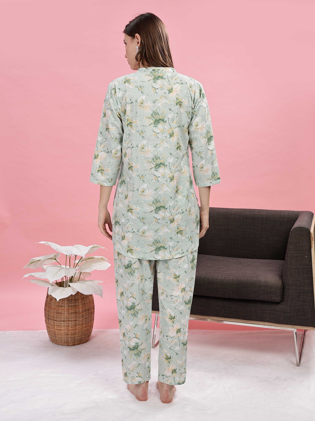 Pastel Green Cotton Pyjama Set for Women