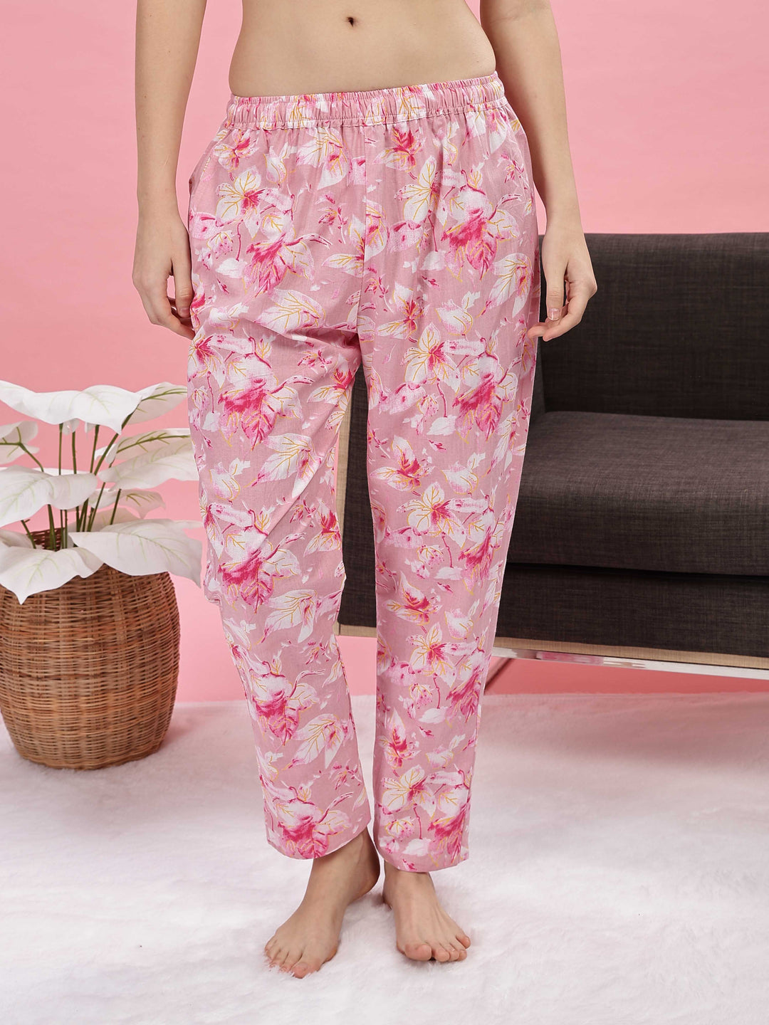 Soft Stylish Pink Cotton Pyjama Set for Women 