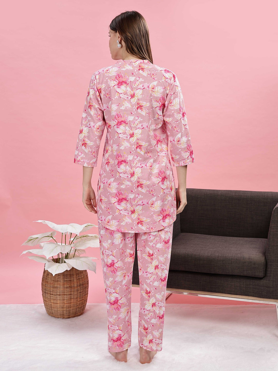 Soft Stylish Pink Cotton Pyjama Set for Women 