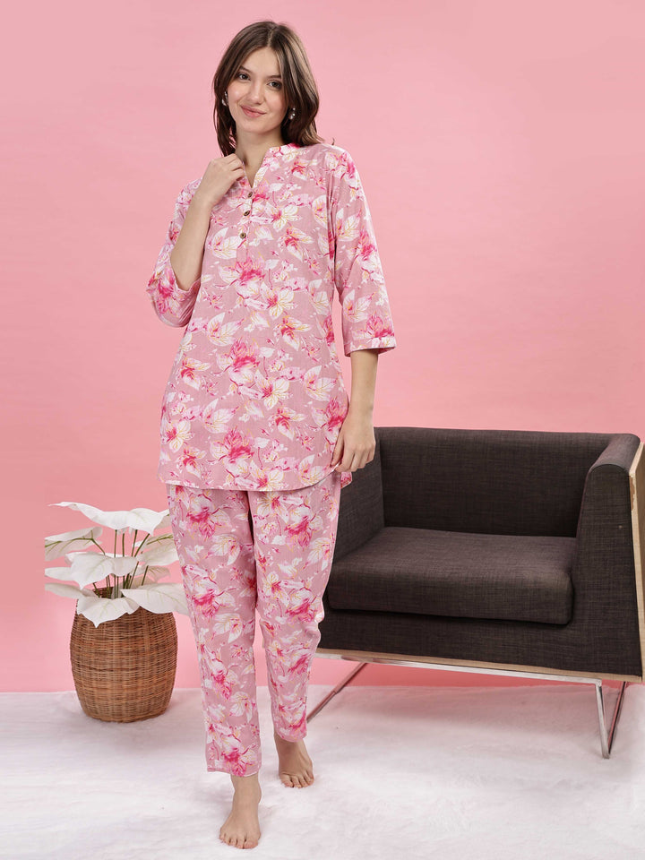 Soft Stylish Pink Cotton Pyjama Set for Women 