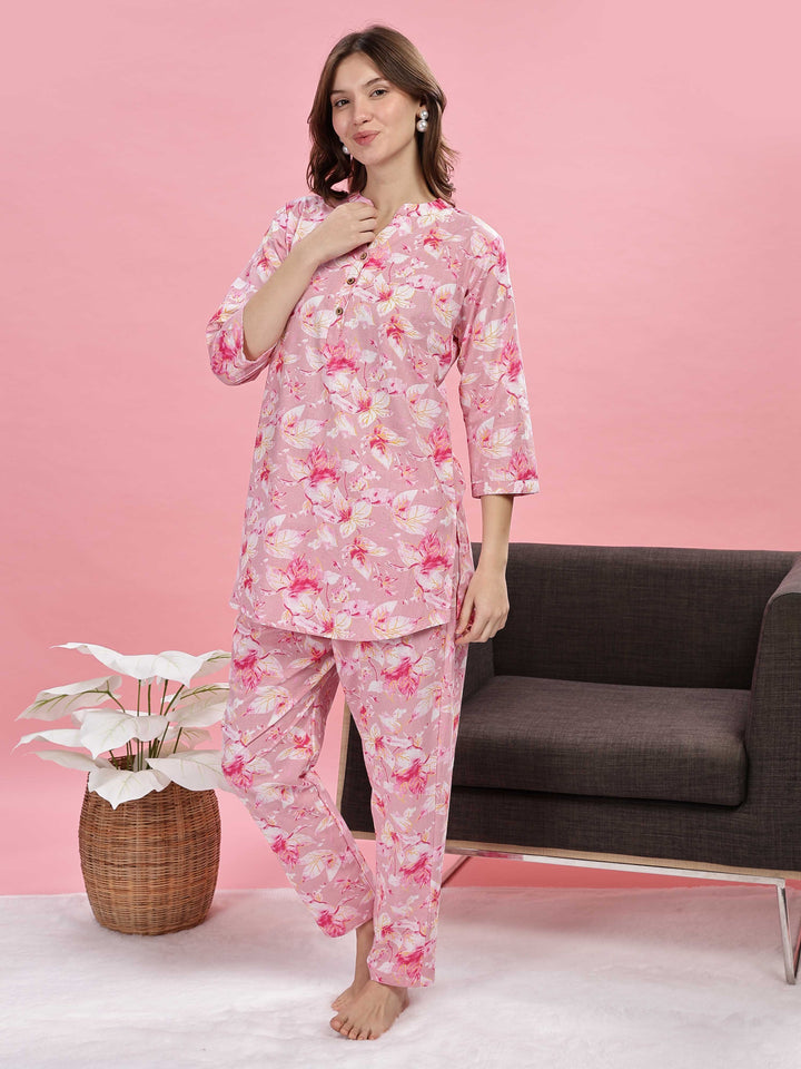 Soft Stylish Pink Cotton Pyjama Set for Women 