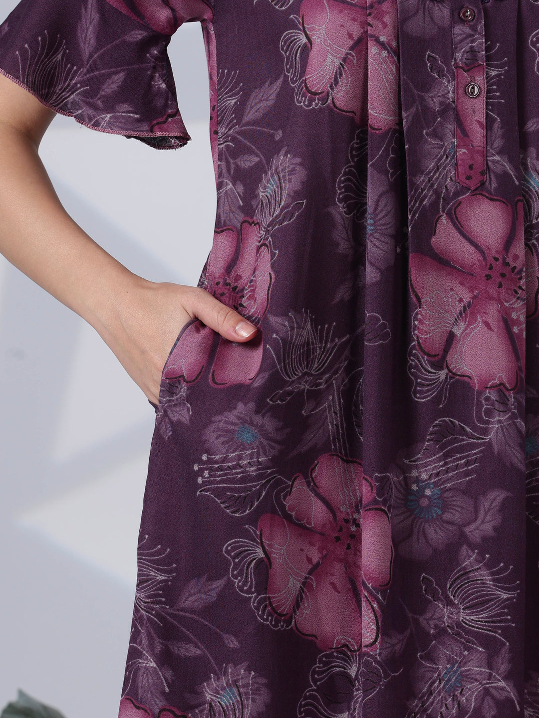 Noor Mulberry Floral Detail Alpine Nighty for Women