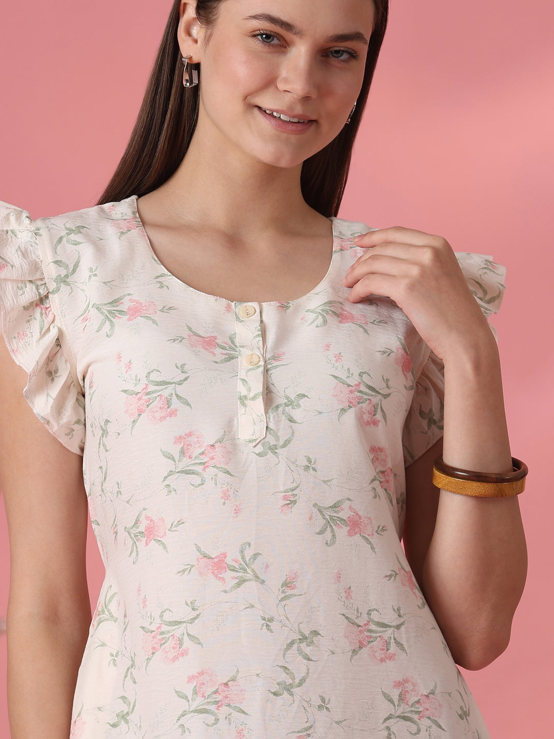 Easy Elegance Floral Short Frock Style Nightdress for Women
