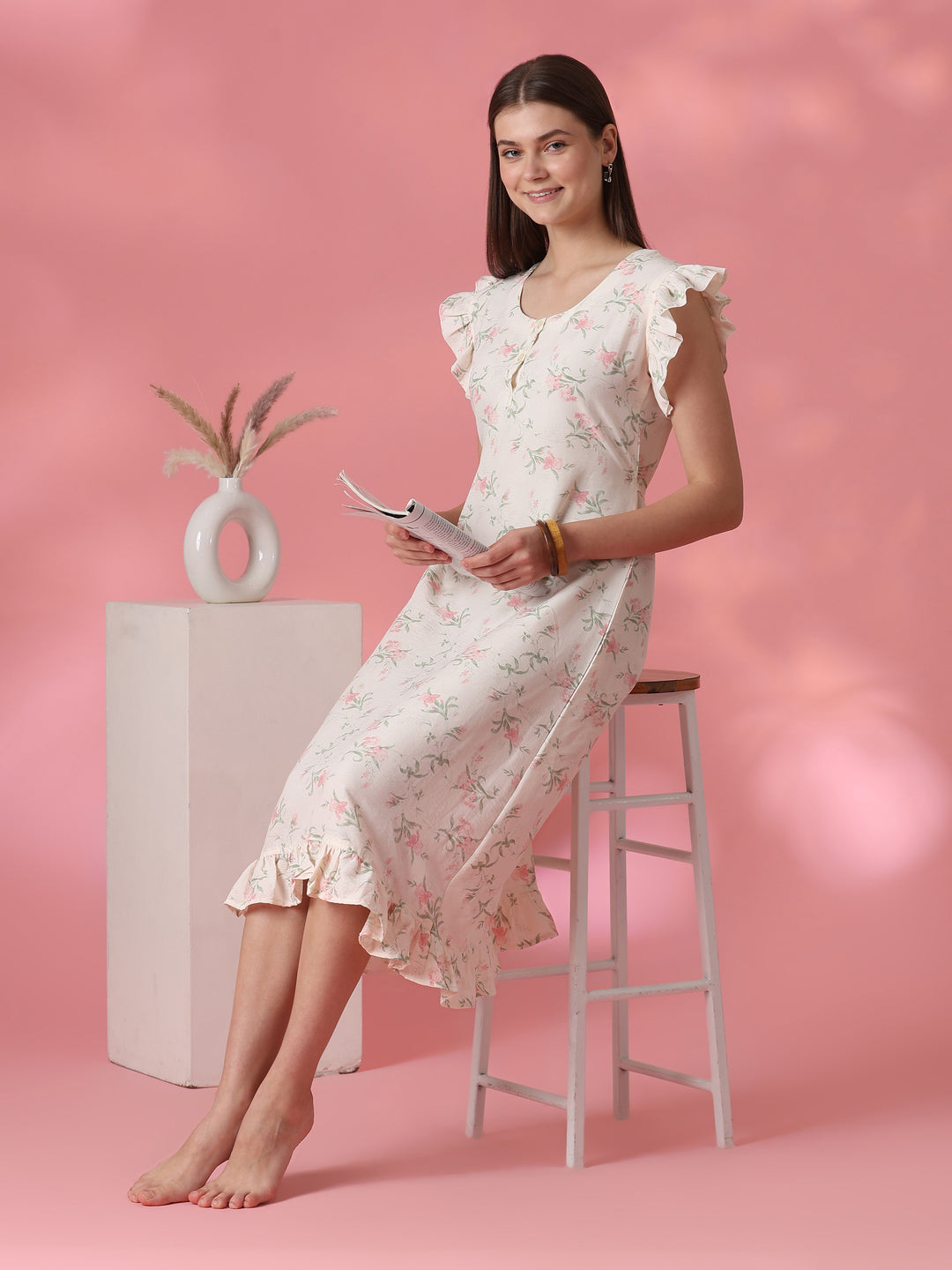 Easy Elegance Floral Short Frock Style Nightdress for Women