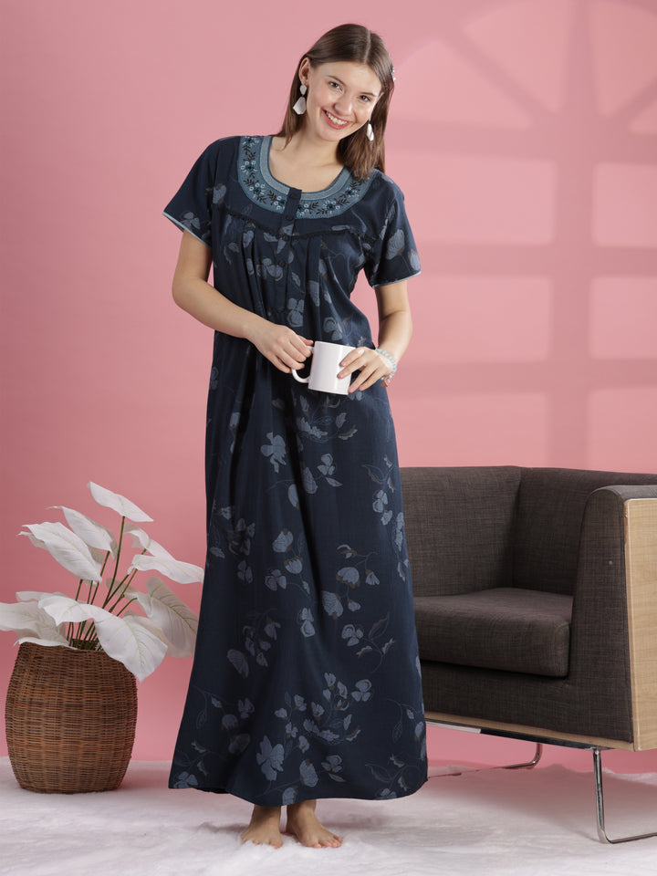 Stylish Trendy Teal Blue Cotton Nighty For Women